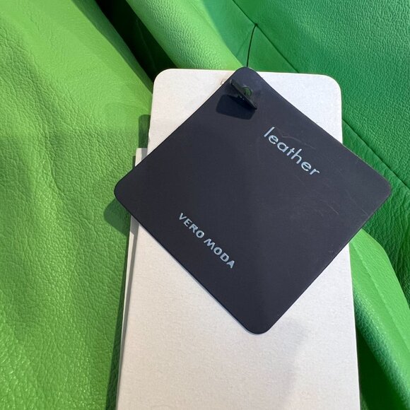 Vero Moda Long Leather Coat, NWT, Lime Green, M - Picture 4 of 9